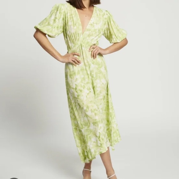 Faithfull The Brand Vittoria Mini Dress Roos Tie Dye Lime Puff Slv Sz 8 - Picture 9 of 17